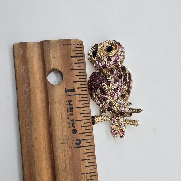 Monet Purples & Pinks Rhinestone Owl Brooch Pin RetroChic ElegantPin Gold Tone - Picture 6 of 6